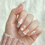 Long Coffin Pink Floral Press-on Nails | Snaptips