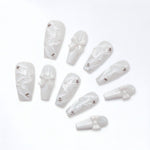 Handmade Long Coffin White Balletcore Nails | Snaptips