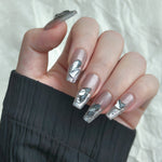 grey Gems & 3D Nails with glitter on it