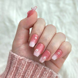Handmade Medium Coffin Pink Ombre Pearl 3D mermaid Nails with a pearl on it