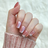 short length pink velvet Nails with silver glitter at the edge