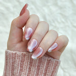 medium length pink velvet Nails with silver glitter at the edge