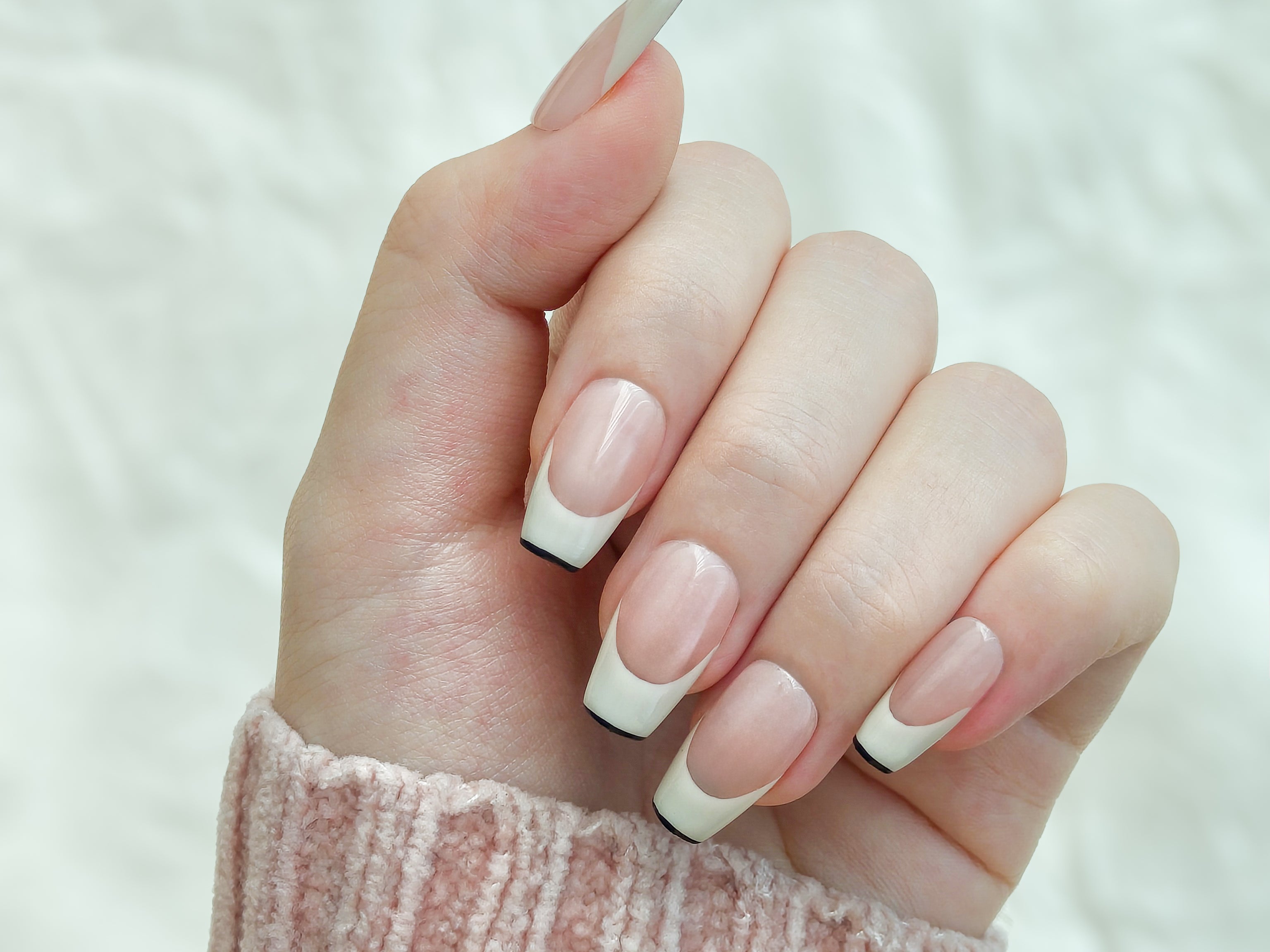 French tip nails french nails nude pink nails with beige and black tips press on acrylic nails