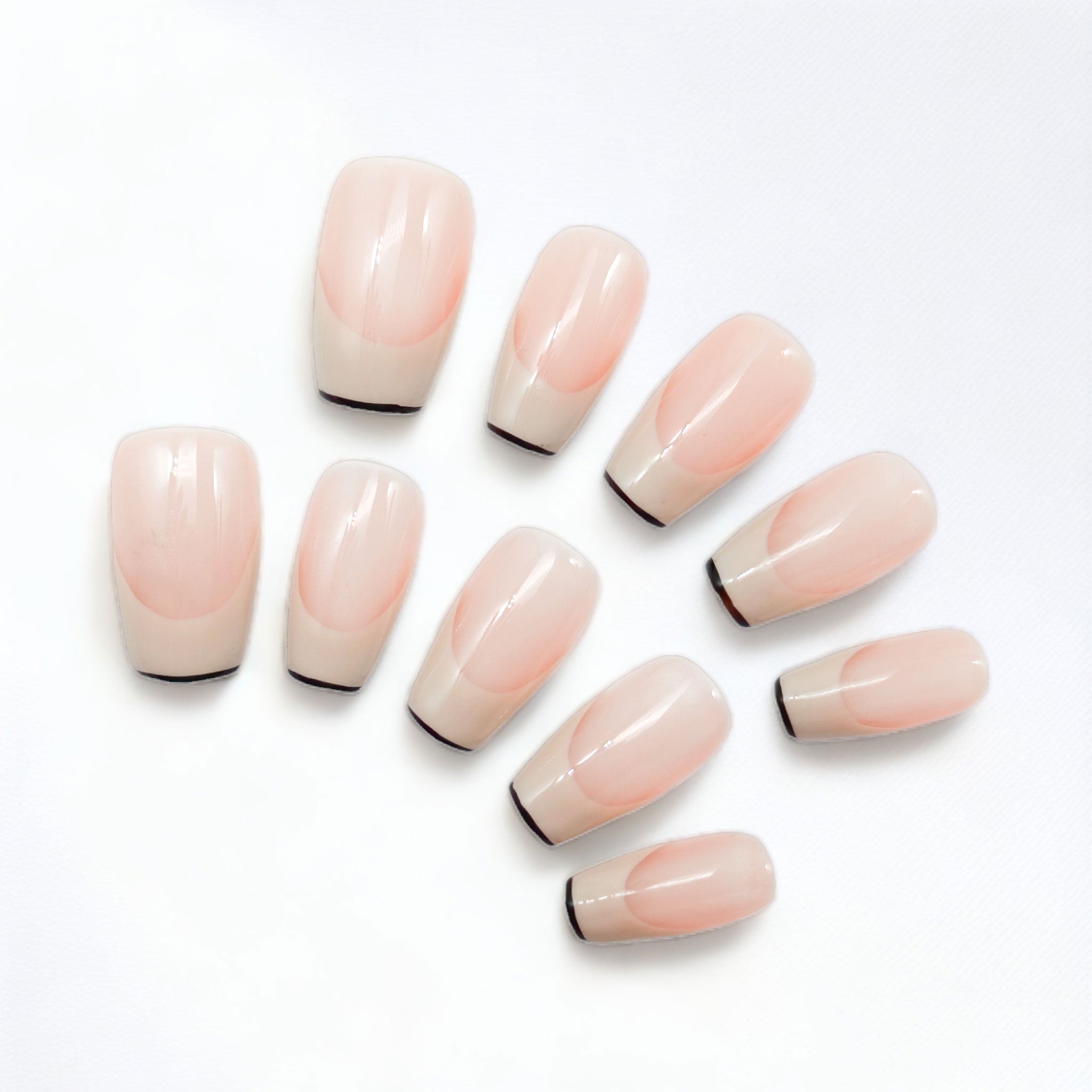 French tip nails french nails nude pink nails with beige and black tips press on acrylic nails