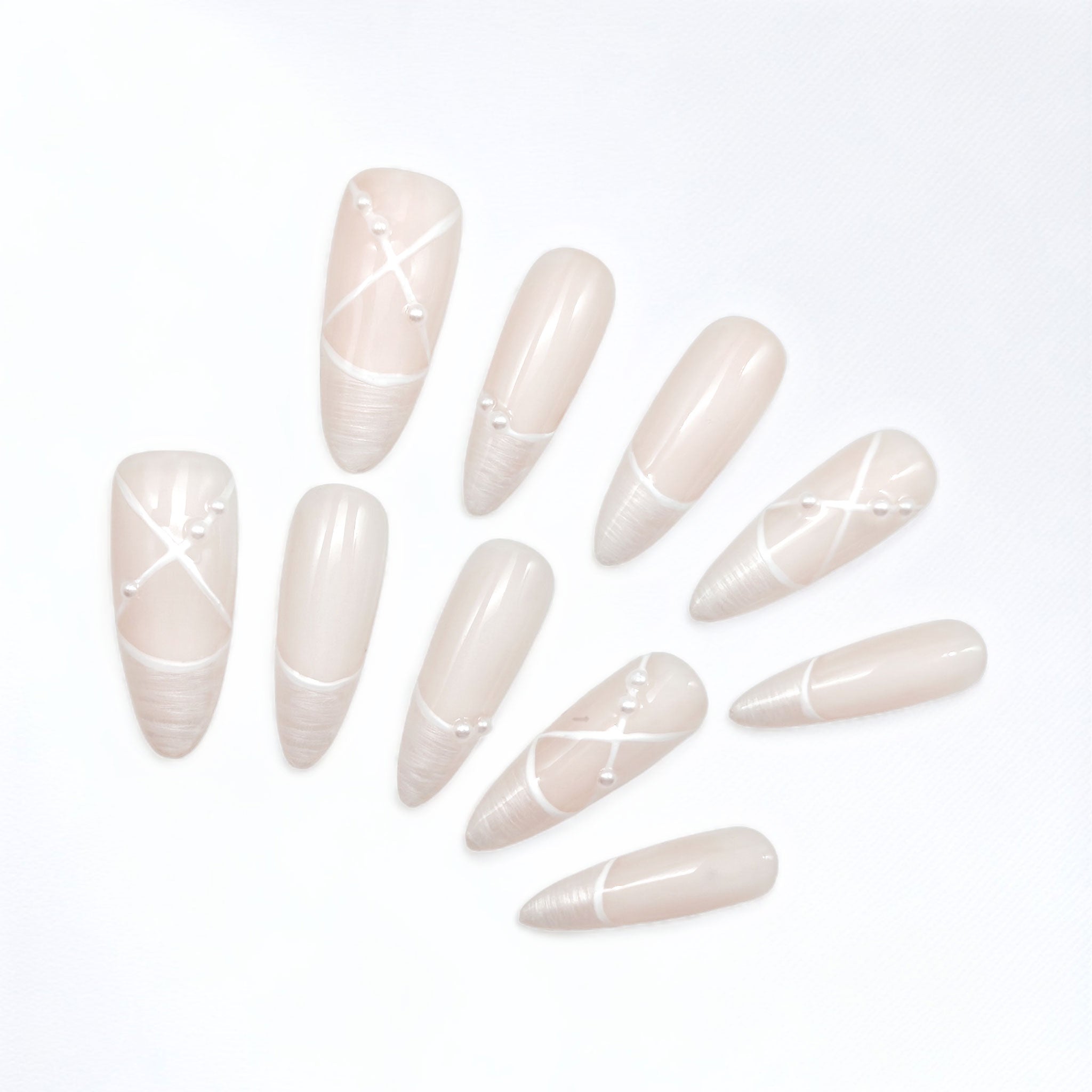 Long Almond White Balletcore Press on Nails | Snaptips