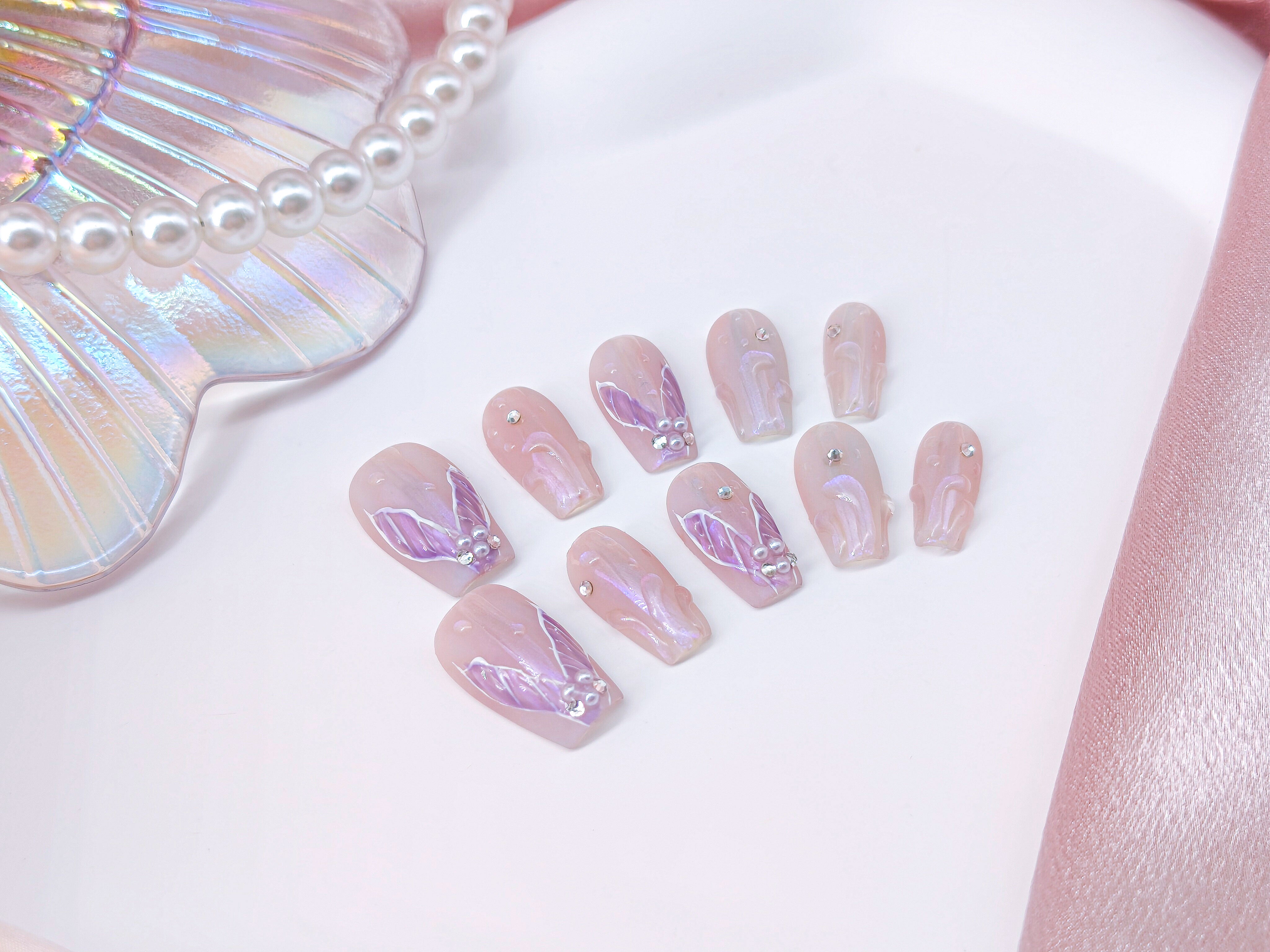 Handmade Middle Coffin Purple Mermaid Press on Nails | Snaptips