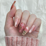 long coffin shape velvet floral nails with rose pattern on it