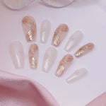 Handmade White & Gold Balletcore Nails