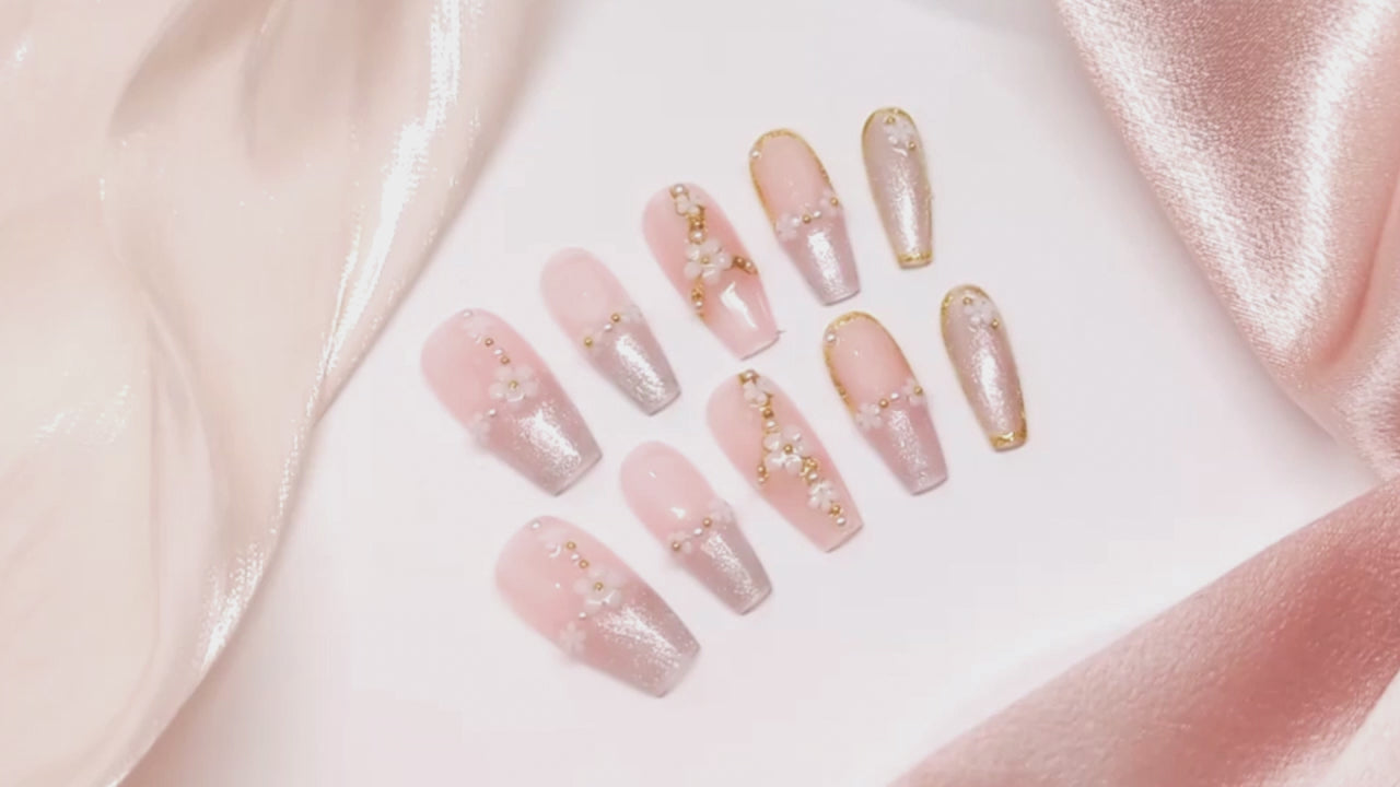 Long Coffin Pink Floral Press-on Nails | Snaptips