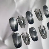 Handmade Medium Coffin Black Velvet Press on Nails | Snaptips