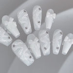 Handmade Long Coffin White Balletcore Press on Nails | Snaptips